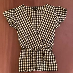 J Crew Gingham Wrap Top